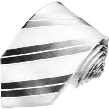 Lorenzo Cana - Blancas marcas corbata con rayas plateadas - boda corbata de seda 100% - Mercancía Marca Original - 84341