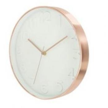 Reloj de Pared Redondo Blanco y Cobre 30,5 cm Silencioso y Decorativo
