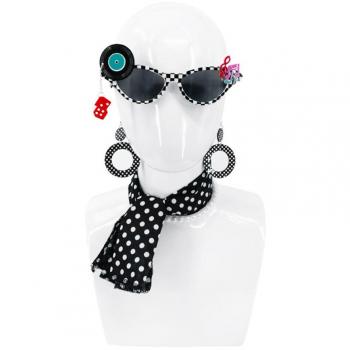 Conjunto Pin Up Años 50 Negro: Gafas de Sol, Pendientes y Pañuelo Vintage