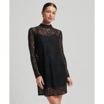 Superdry Women's Black Lace Long Sleeve Casual Dress (Size L)