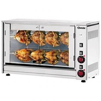 Asador eléctrico de pollos Bartscher P8N, capacidad para 8 pollos, 2 espetones, dimensiones 88(b)x53(h)x43(d)cm, 230V/3,5kW