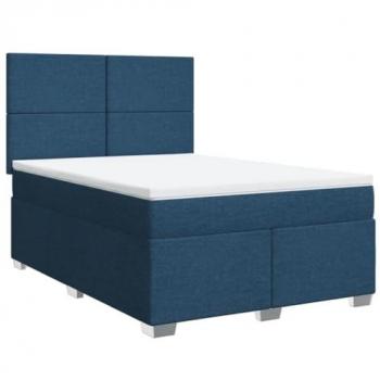 Cama box spring de muelles con colchón azul 160x200 cm en tela