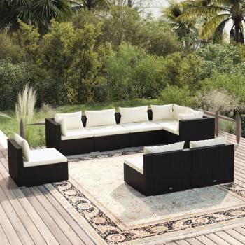 Set de sofás de jardín 8 piezas y cojines ratán sintético negro