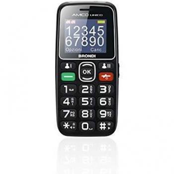 Brondi Amico Unico - Teléfono celular GSM para ancianos, Dual SIM, pantalla 1.8, teclas grandes, botón SOS, color negro