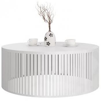 Mesa de Centro Redonda Oswego 122, Aglomerado Laminado Blanco, Diámetro 75cm, Altura 30cm