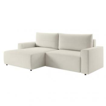 Sofá rinconera izquierda convertible de tela texturizada beige VESATO con cofre de almacenamiento
