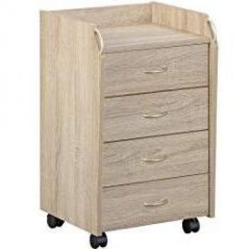Inter Link Cajonera con ruedas, mueble para oficina, cómoda con cajones, tablero prensado plano plastificado KF, imitación roble Sonoma A x A x P: 40 x 65 x 36 cm
