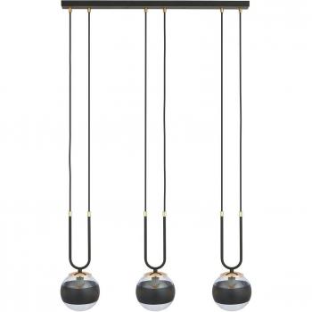 Lámpara colgante lineal Emibig Lighting negra/transparente de 3 luces con pantallas de vidrio y casquillos E14