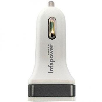 Infapower 12-24V 4200mAh Triple USB 2.0 Port Car Charger with Durable Housing - White