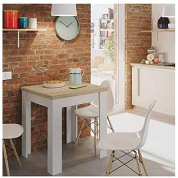 Mesa Extensible Befara Rocky, Roble Canadiense/Blanco Natural, 67-134 cm para Cocina