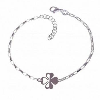Pulsera Inmaculada Romero Plata Ley 925m Mujer 17 Cm Forzada Alargada Detalle Trébol Liso Calado 10 Mm