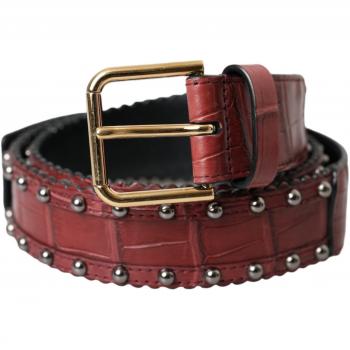 Dolce & Gabbana Brown Alligator Leather Studded Metal Buckle Belt - 85 cm / 34 Inches