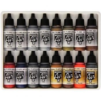 Vallejo Model Air Set: 16 Metallic Colors 17ml Bottles | Acrylic For Airbrush