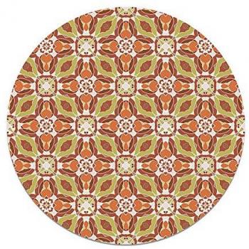 Alfombra Vinílica Redonda Antideslizante e Ignífuga Caleidoscopio Naranja 190x190 cm - Baldosín Oriental para Cocina y Salón