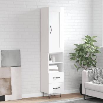 Aparador alto de madera contrachapada blanco brillo 34,5x34x180 cm