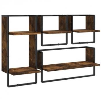 Estantes de Pared con Barras 4 Pzas Madera de Ingeniería Roble Ahumado