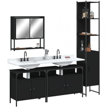 Set de Muebles de Baño 4 Piezas Negro en Madera Compensada