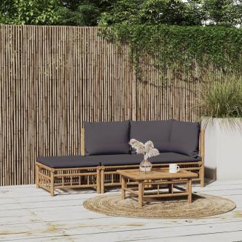 vidaXL 3-Piece Garden Lounge Set with Dark Grey Cushions and Bamboo Frame