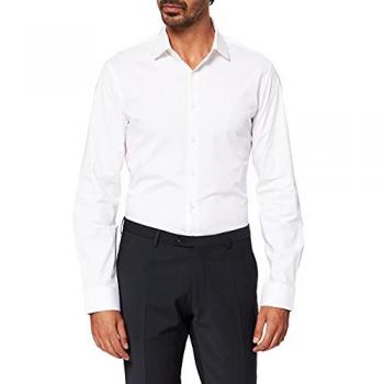 Calvin Klein Poplin Stretch Slim Fit Business Shirt with Kent Collar and Logo Print, White
