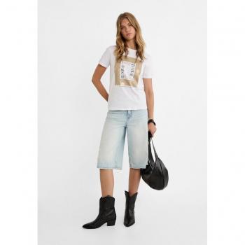 Stradivarius Metallic Graphic T-Shirt White XL