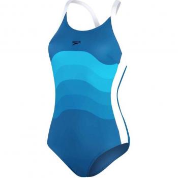 Bañador de mujer Speedo Shaping Printed Entwine 1Pc azul marino, azul claro y blanco - Talla 34