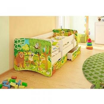 Best For Kids cama infantil con protección anti Caídas con 2 cajones y con 10 cm Colchón TÜV certificado Super Selección 2 tamaños diversos diseños Wald Talla:90x180