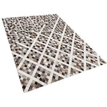 Alfombra de Piel de Vaca Geométrica Marrón Beige 160 x 230 cm