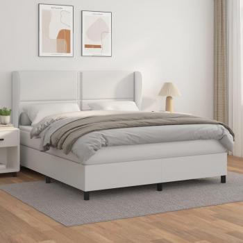 Cama box spring blanda con colchón blanco 160x200 cm en cuero sintético
