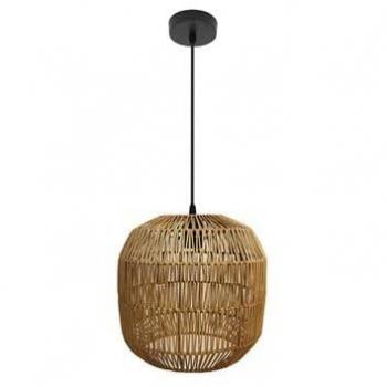 Lámpara colgante Fabio 1xE27 Negro/Natural Metal y Ratán (Regx33x33cm)