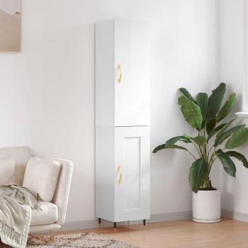 Aparador alto de madera contrachapada blanco brillo 34,5x34x180 cm