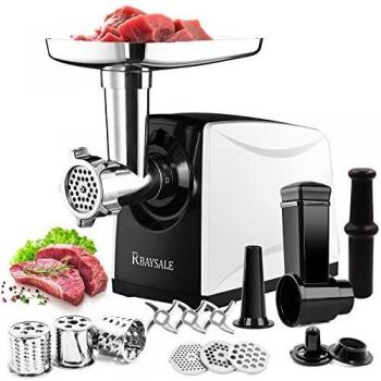 RBAYSALE Picadora de Carne Eléctrica, 4-IN-1 Embutidora de Salchichas Multifuncional , Máquina Picadoras de Carne Profesional, con Kit Kubbe ,3 Cuchillas y 3 Placas de Molienda,Función Inversa