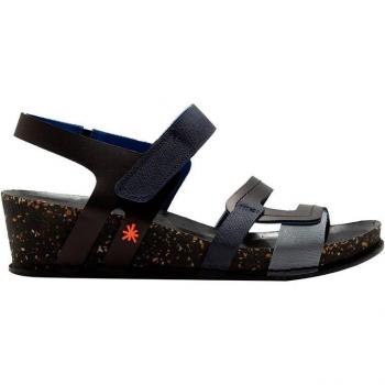 Sandalias de cuña de mujer de piel con autocierre - Art Sandalias 1941 GRASS WAXED BLACK/ I IMAGINE
