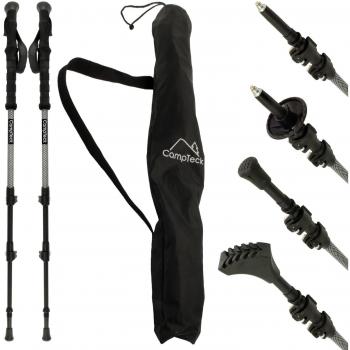 CampTeck Par de Telescópicos Bastones de Senderismo Nordic Walk Trekking Anti Choque de Carbono 65 - 135 cm con Funda y 2 Años de Garantía