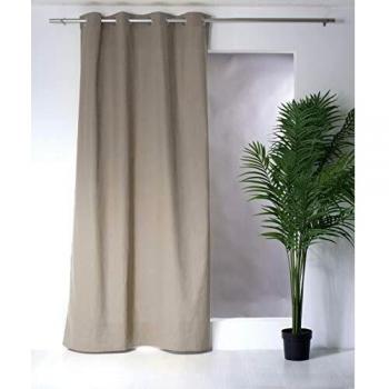 Cortina Opaca de Algodón 100% Certificada Oeko-TEX - Color Natural - 135 x 240 cm - Con Ojales Plateados