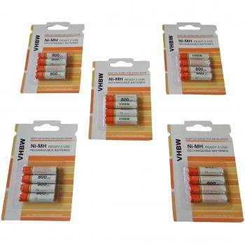 20 Pilas AAA Marca vhbw Micro, R3, HR03 800mAh para Telekom T-Com Sinus 501i, 502i, A302i, A502i, CA33