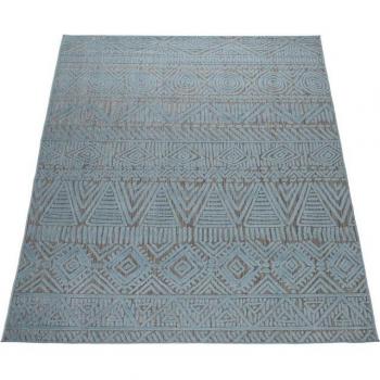 Alfombra Interior Exterior Tejido Plano 3D Étnico Turquesa 80x150 cm - Paco Home