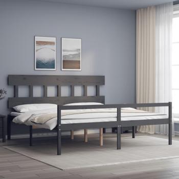 Cama con cabecero de madera maciza gris 200x200 cm vidaXL