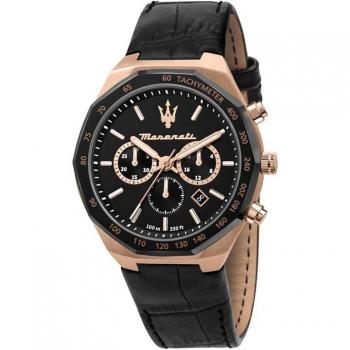 Maserati Stile Chronograph Men's Watch 45mm Quartz with Black Dial and Rose Gold PVD, Model R8871642001