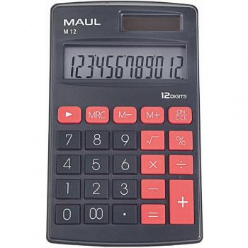 Calculadora de bolsillo MAUL M 12 con pantalla, color negro y rojo