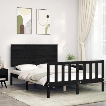 Cama con cabecero de madera maciza negro 140x190 cm