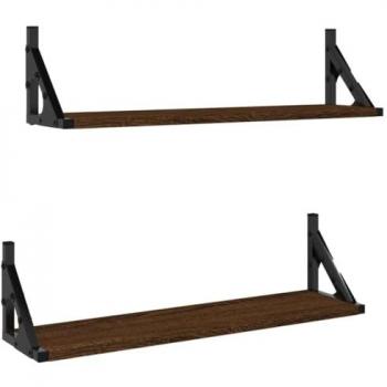 Estantes de pared 2 piezas Roble marrón 60x15x15,5 cm