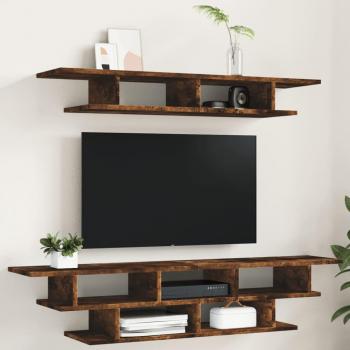 Mueble de TV de pared de madera de ingeniería roble ahumado, múltiples capas, color marrón