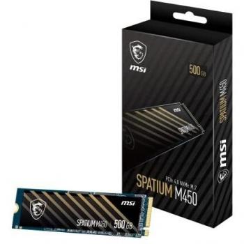 MSI SPATIUM M450 SSD 500GB - Unidad de Estado Sólido Interna PCIe 4.0 NVMe M.2, 3600MB/s Lectura y 2300MB/s Escritura, 3D NAND, Seguridad de Datos Integrada, MSI Center - Garantía de 5 Años