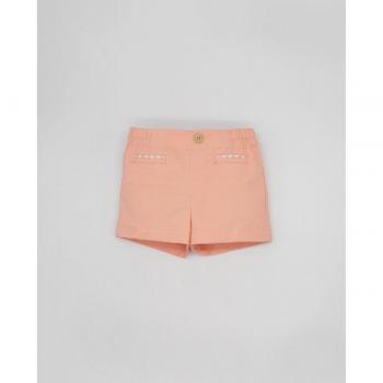 Bermuda de bebé niño en color naranja con forro a rayas y botones de madera