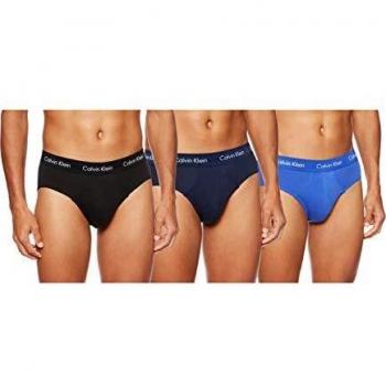 Calvin Klein Men's Cotton Stretch 3-Pack Hip Briefs - Black/Blue Shadow/Cobalt Water - Size: XL