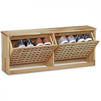 Zapatero Abatible de Madera de Nogal, 38 x 94 x 20 cm, Capacidad para 4 Pares de Zapatos, Diseño Moderno y Natural