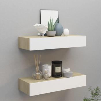Estantería con cajones 2 piezas roble y blanco 60x23,5x10 cm MDF