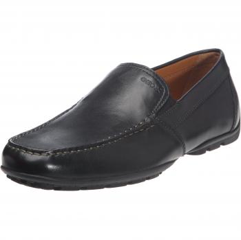 Geox Moner Smooth Leather Loafers for Men, Black