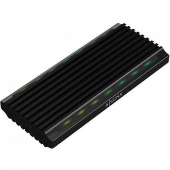 Aisens Caja Externa M.2 RGB Gaming ASM2-RGB012B para SSD SATA/NVMe a USB 3.1 Gen2, USB-C, Sin Tornillos, Negra
