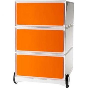 Caisson móvil easyBox® 3 cajones de almacenamiento - Blanco y Naranja
